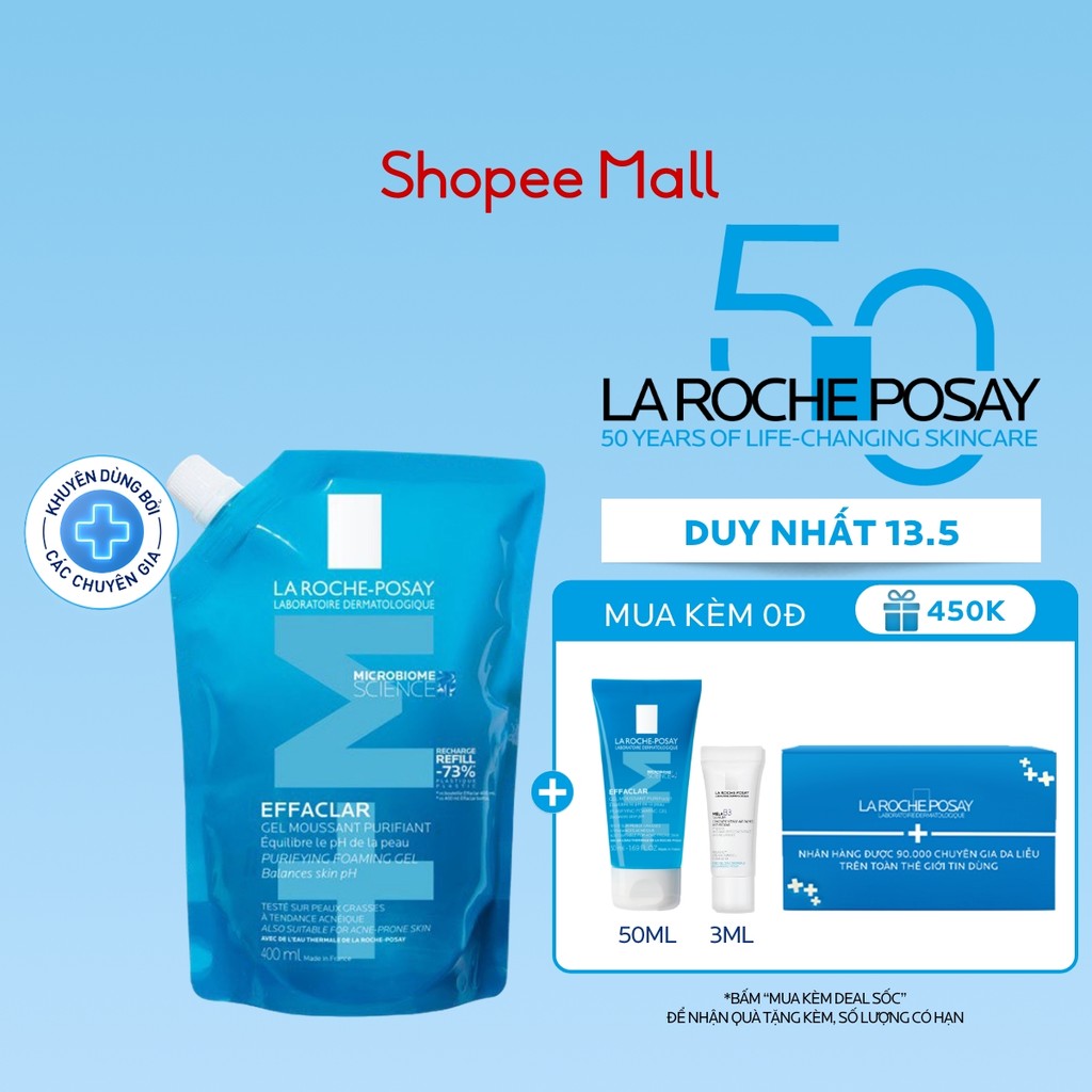Ảnh Gel rửa mặt cho da dầu nhạy cảm La Roche-Posay Effaclar Foaming Gel 400ml (Túi refill) 1