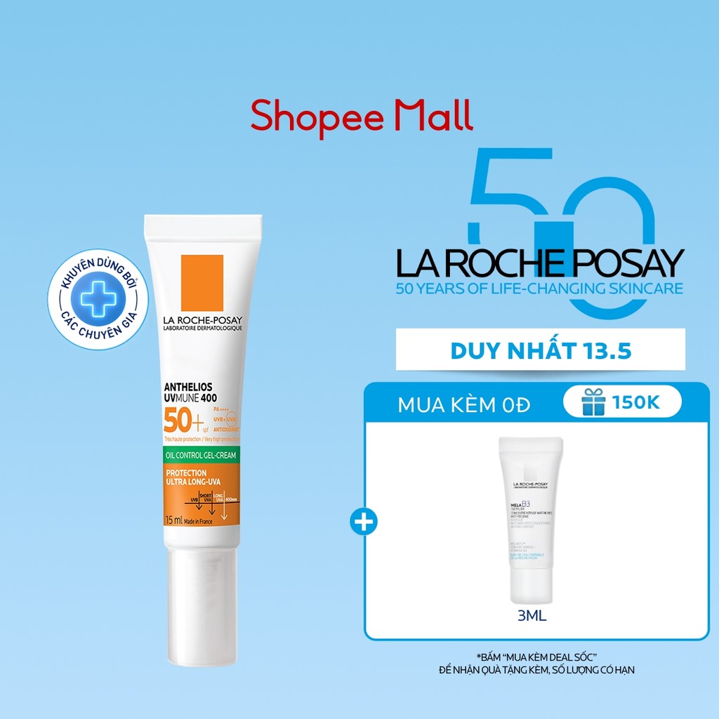 Ảnh Kem chống nắng La Roche-Posay bảo vệ da khỏi tia UV dài và kiềm dầu 12H Anthelios UVMUNE 400 Gel-Cream 15ml 1