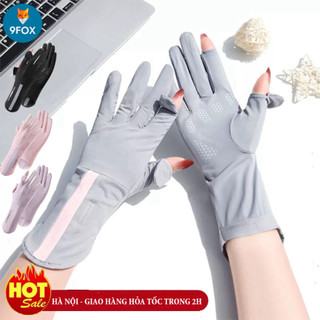 Găng Tay Chống Nắng UV Hở Ngón không Trượt Lụa sọc cổ cao