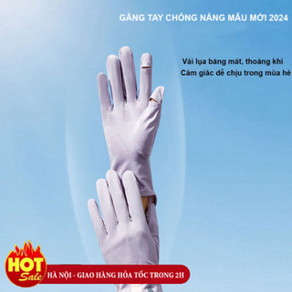 Găng Tay Chống Nắng UV Hở Ngón không Trượt Lụa sọc cổ cao
