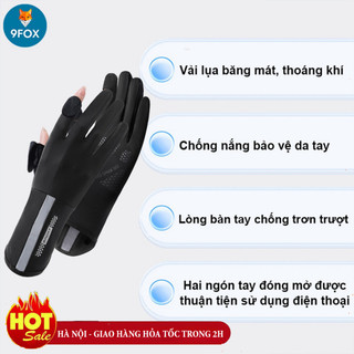 Găng Tay Chống Nắng UV Hở Ngón không Trượt Lụa sọc cổ cao