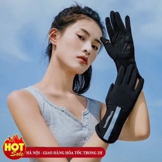 Găng Tay Chống Nắng UV Hở Ngón không Trượt Lụa sọc cổ cao