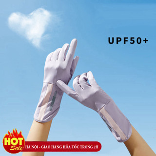 Găng Tay Chống Nắng UV Hở Ngón không Trượt Lụa sọc cổ cao
