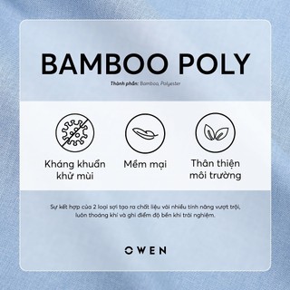 Owen - Áo sơ mi ngắn tay Body Fit AB240711NT màu Be nhạt chất liệu Bamboo poly