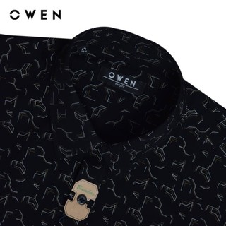 OWEN - Áo sơ mi ngắn tay Body Fit AB250122NT màu Đen chất liệu Viscose-Polyester