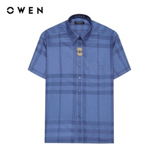 OWEN - Áo sơ mi ngắn tay Body Fit AB240548NT màu Xanh tím than chất liệu Polyester-Viscose-Spandex