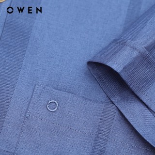OWEN - Áo sơ mi ngắn tay Body Fit AB240548NT màu Xanh tím than chất liệu Polyester-Viscose-Spandex