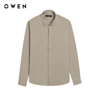 OWEN - Áo sơ mi dài tay Slim Fit AS250084D màu Be đậm chất liệu Viscose-Polyester-Spandex
