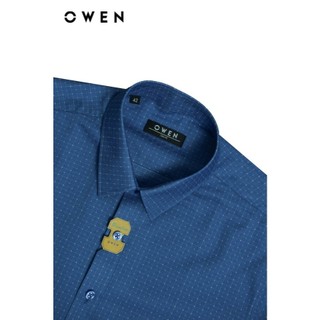 OWEN - Áo sơ mi ngắn tay Slim Fit AS250039N màu Xanh tím than chất liệu Viscose-Polyester