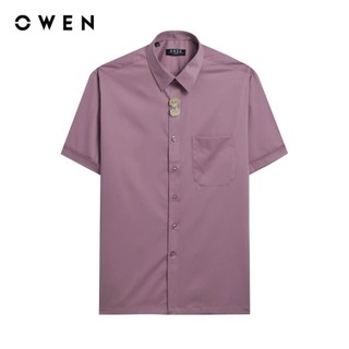 OWEN - Áo sơ mi ngắn tay Body Fit AB250083NT màu Hồng đậm chất liệu Viscose-Polyester-Spandex