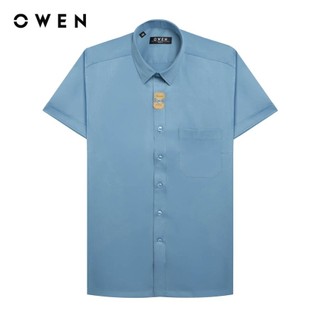 OWEN - Áo sơ mi ngắn tay Body Fit AB250086NT màu Xanh đậm chất liệu Viscose-Polyester-Spandex