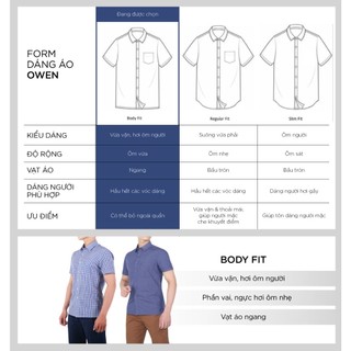 OWEN - Áo sơ mi ngắn tay Body Fit AB250124N màu Xanh đậm chất liệu Viscose-Polyester-Spandex