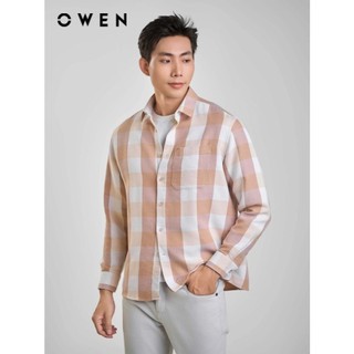 OWEN - Áo sơ mi dài tay J-Form AJ240724DT màu Be chất liệu Cotton - Polyester