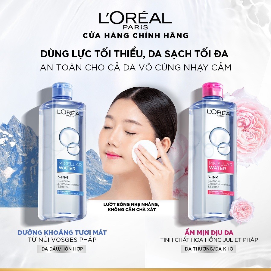 Ảnh Bộ 3 nước tẩy trang đa năng 3-in-1 L'Oreal Paris Micellar tươi mát cho da dầu, hỗn hợp 400ml x 3 4