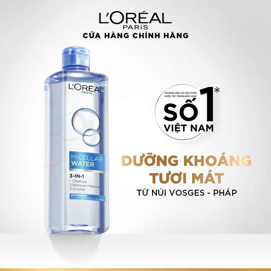 Ảnh Bộ 3 nước tẩy trang đa năng 3-in-1 L'Oreal Paris Micellar tươi mát cho da dầu, hỗn hợp 400ml x 3 1