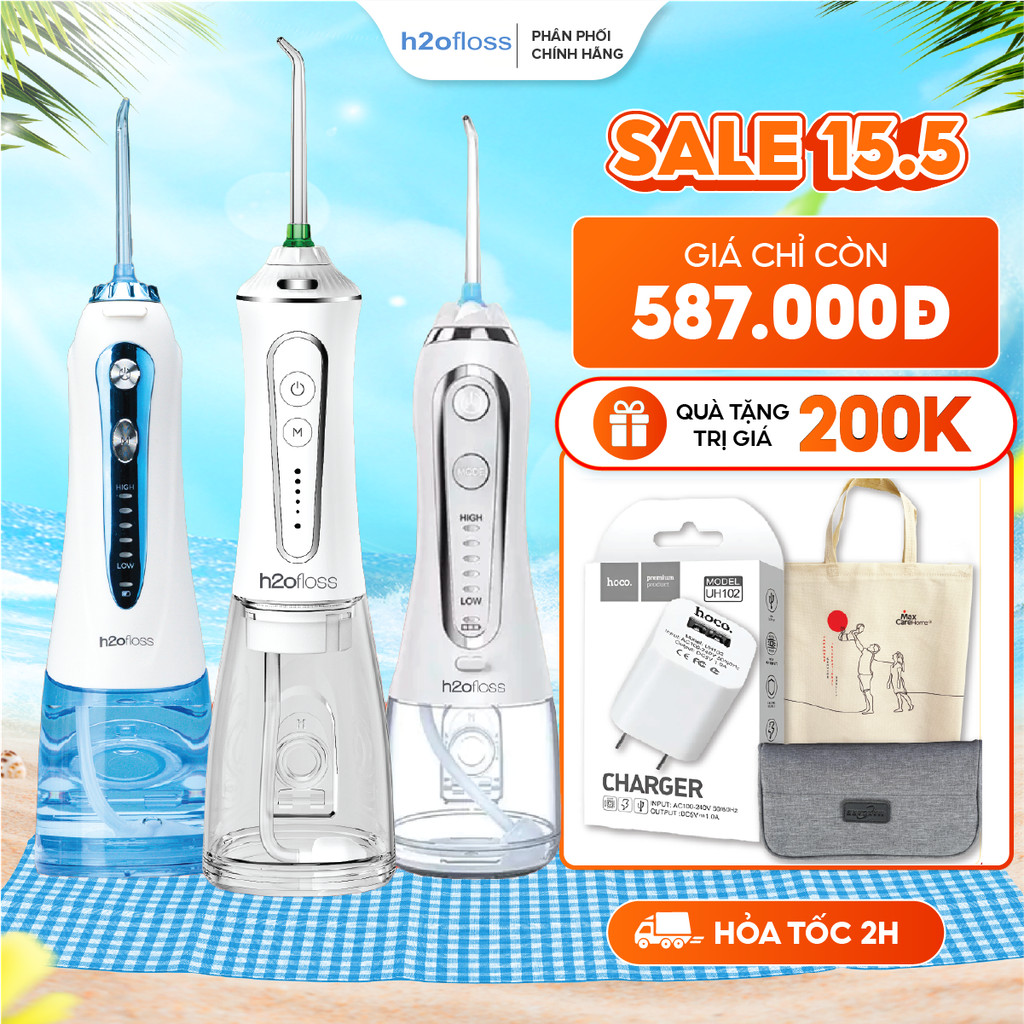 Ảnh Máy Tăm Nước H2OFloss HF6P HF9P [Mẫu Mới] Cải tiến công nghệ tia nước sạch X4 Lần - Đổi mới 12 tháng, Kèm túi đựng máy 1