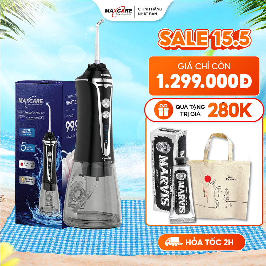 Ảnh Máy Tăm Nước Cầm Tay Công Nghệ Nhật Bản Maxcare Max468Prime 5 Chế Độ, Thiết Kế Nguyên Khối 300ml 1