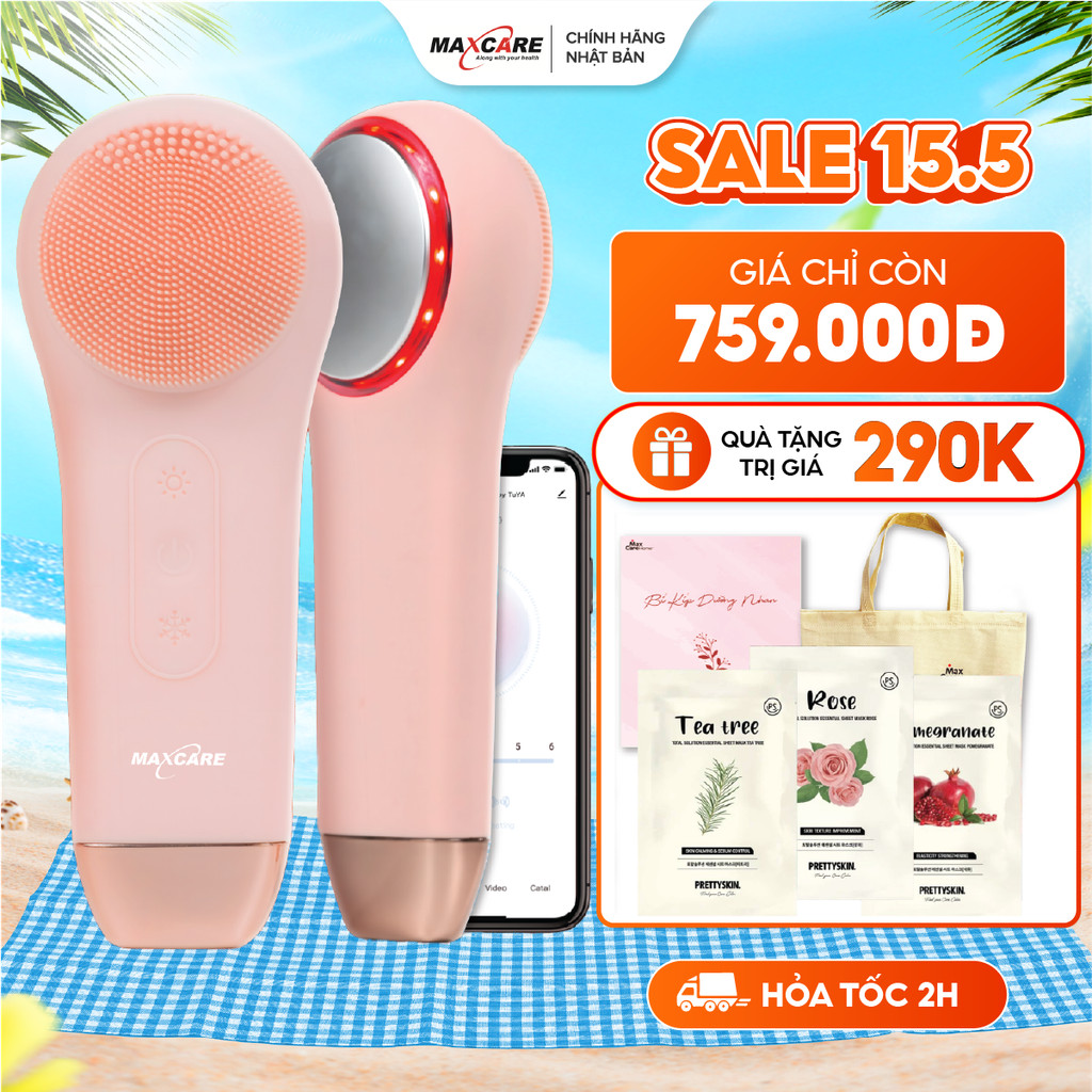 Ảnh Máy Rửa Mặt Tích Hợp ĐẨY TINH CHẤT Multi-Task Maxcare ULTRA V1 Công Nghệ Ánh Sáng Đỏ/Xanh & Máy Rửa Mặt App Max999Pro 1