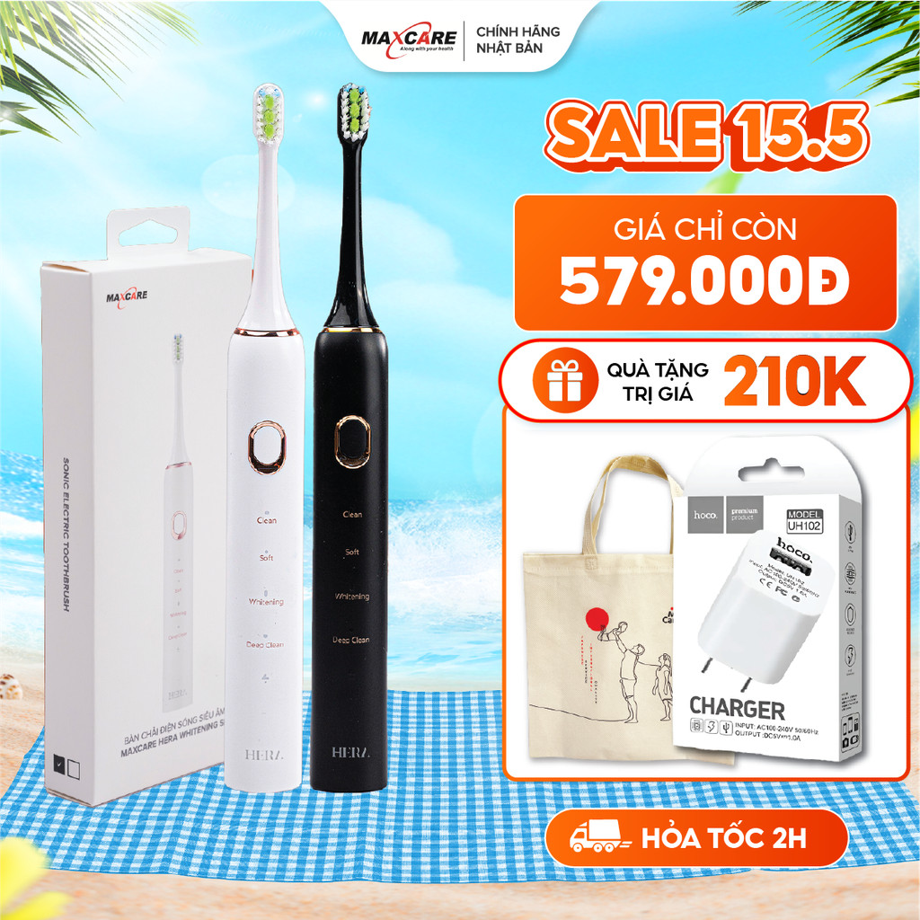 Ảnh Bàn Chải Điện Sạch Sâu Maxcare Hera Whitening SE Nhật Bản Công Nghệ Sóng Âm Sonic, 4 Chế Độ Đánh Răng, 30 Ngày Sạc 1 Lần 1