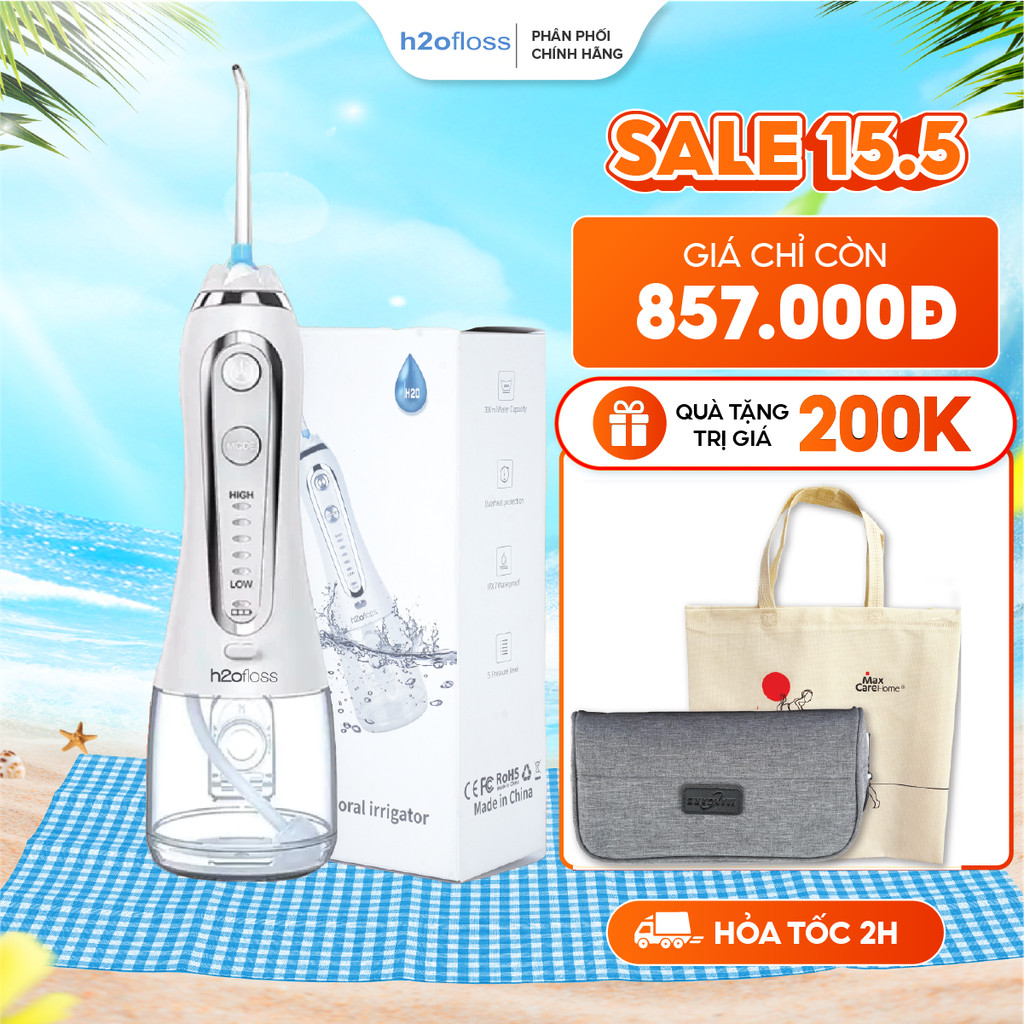 Ảnh Máy tăm nước cầm tay H2oFloss HF6P 300ml [Mẫu cải tiến], Tia nước Micro sạch X4 lần, Bảo Hành 12 tháng, kèm túi đựng máy 1