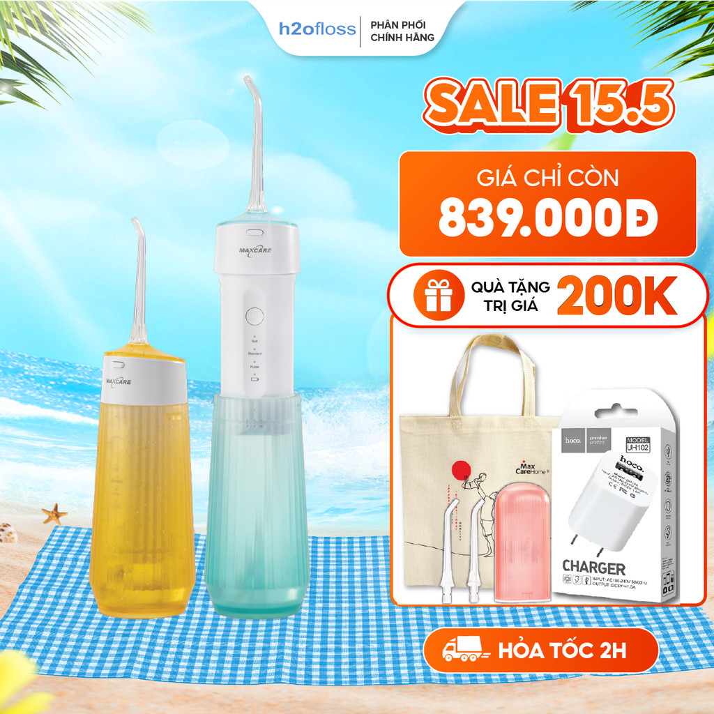 Ảnh Máy tăm nước cầm tay gấp gọn mini du lịch Maxcare UltraSonic Max456P Phun xoay 360 độ, Chống nước IPX7, dung tích 160ml 1