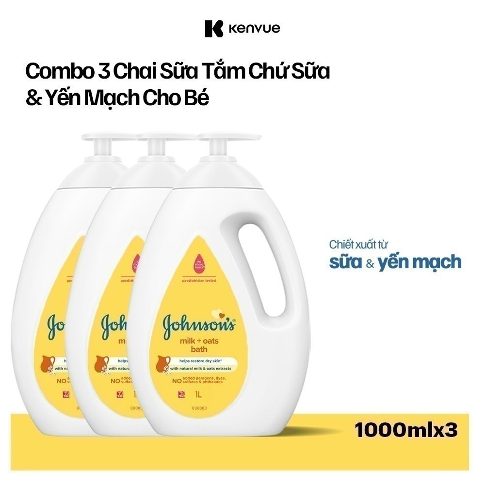 Ảnh Combo 3 Sữa tắm Johnson's Baby Chứa Sữa & Gạo/Sữa Gạo & Yến Mạch/Sữa & Yến Mạch 1000ml/chai 1