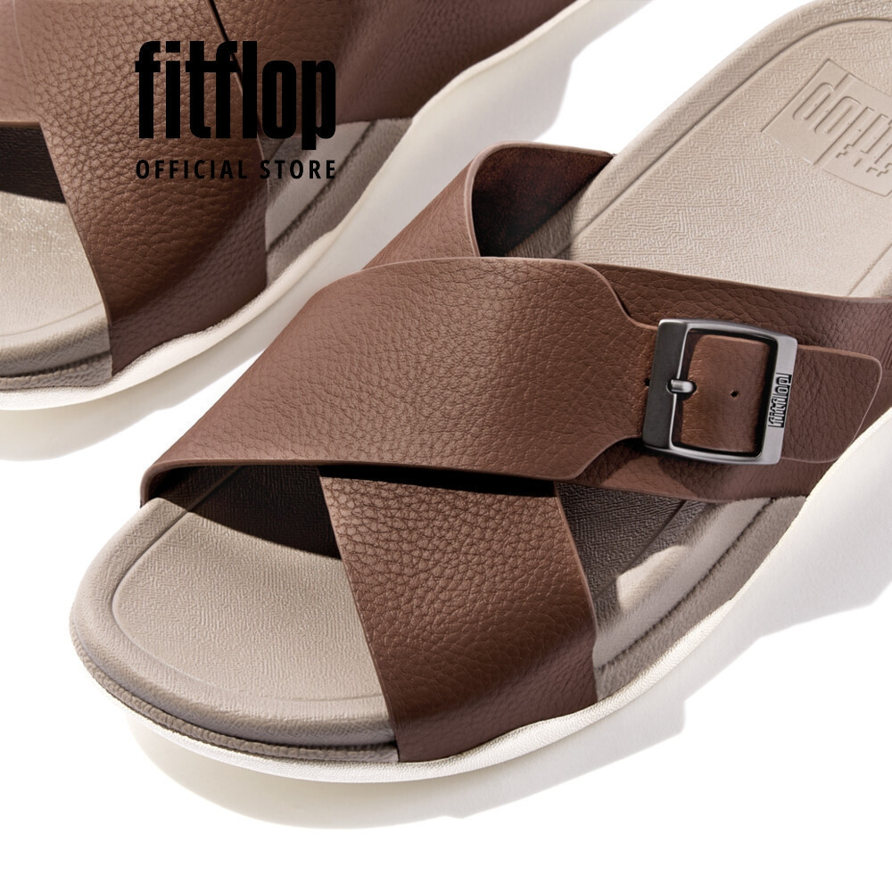 Dép Xăng Đan Nam FitFlop Da Xước SURFER Khóa Chéo - Brown - FOT - JI2-C74
