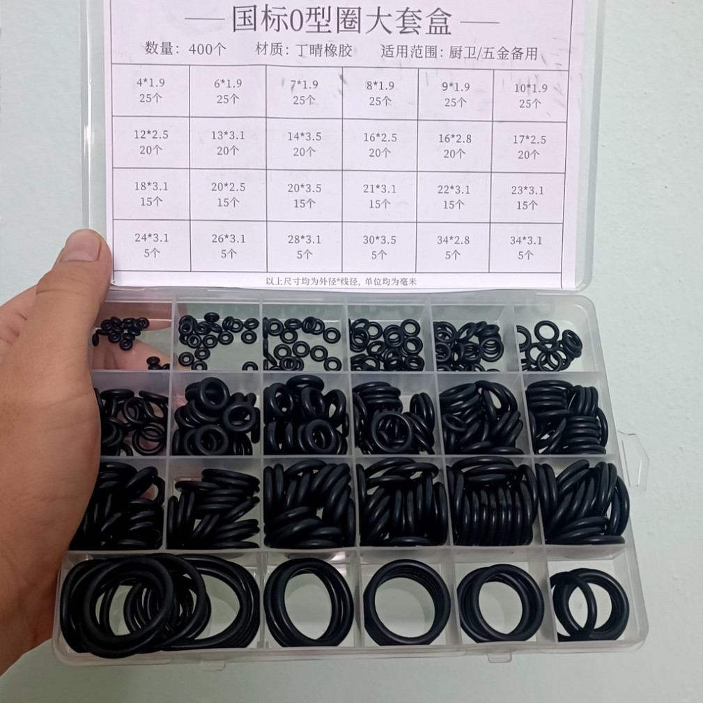 Hộp 400 gioăng cao su và 200 ron cao su chất lượng thay thế băng tan, ron chỉ cao su 24 size chịu dầu, nhiệt độ cao