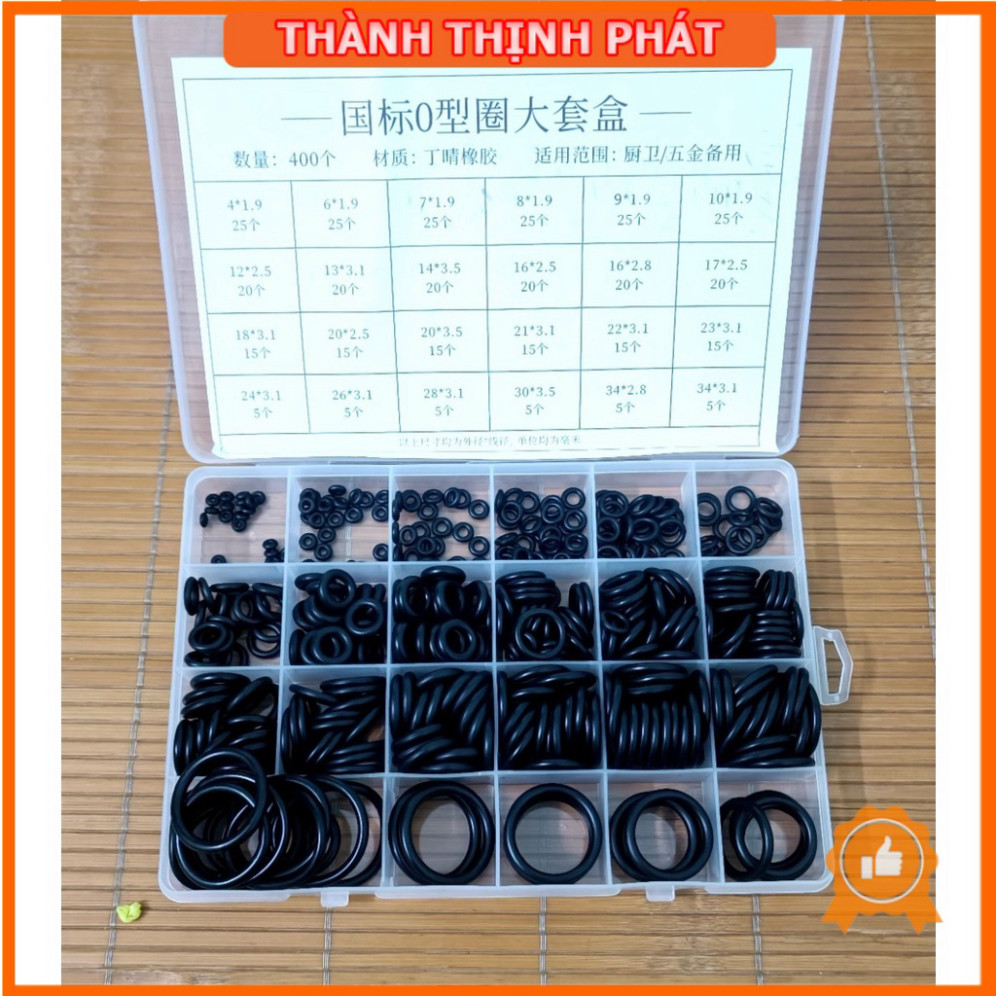 Hộp 400 gioăng cao su và 200 ron cao su chất lượng thay thế băng tan, ron chỉ cao su 24 size chịu dầu, nhiệt độ cao