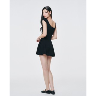 CARA Đầm ngắn cổ thuyền nữ Crew chiết eo dáng xòe năng động
