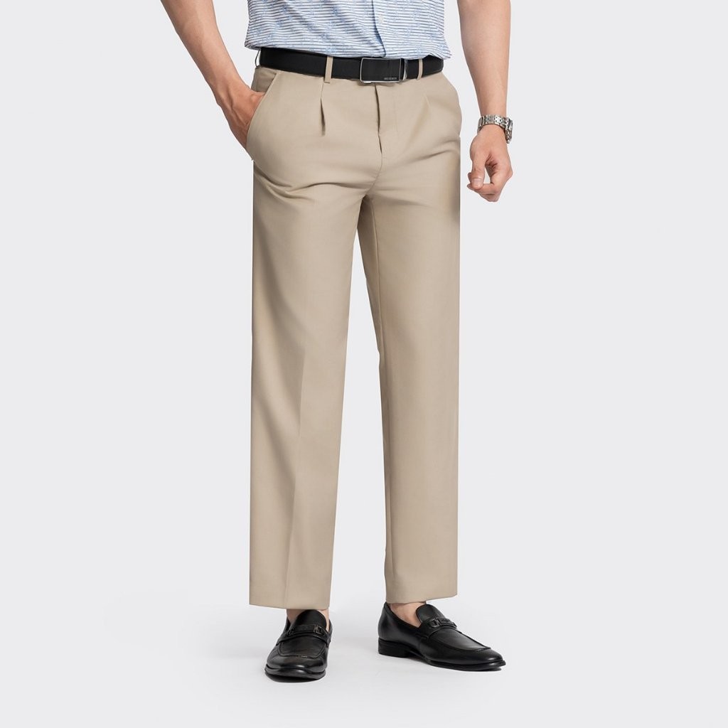 Quần tây nam trung niên ống suông INSIDEMEN chất vải polyester bền màu form classic cao cấp 6TR0010Z