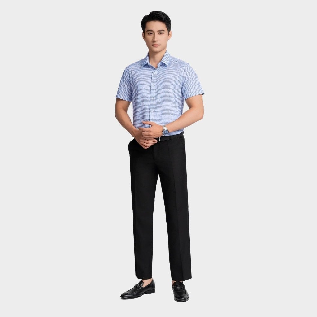 Áo Sơ Mi Kẻ Ngắn Tay Nam INSIDEMEN In Hoạ Tiết Form Ôm ISS035AZ
