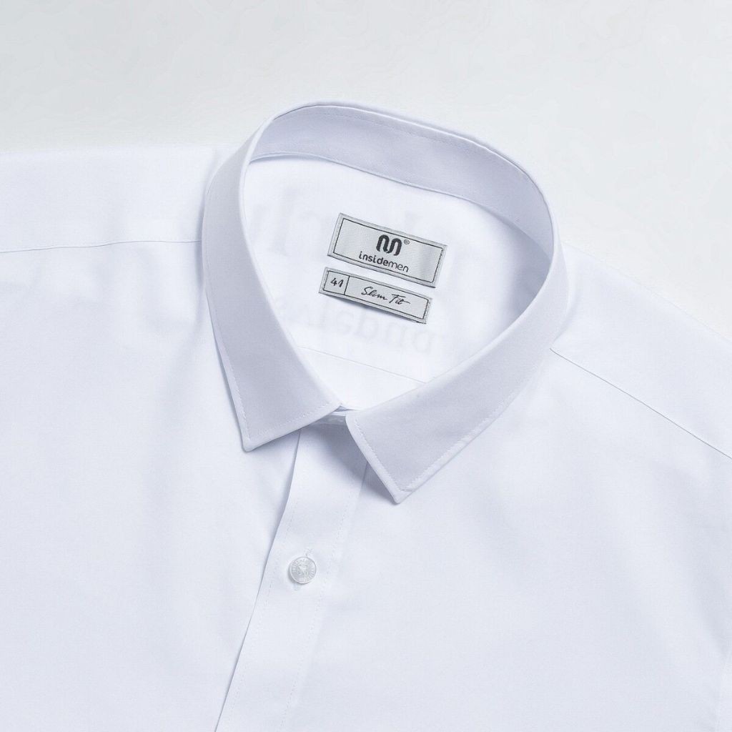 Áo sơ mi công sở slim fit dài tay INSIDEMEN màu trắng basic Có Chữ Sau Lưng,polyester bền màu ILS0690Z