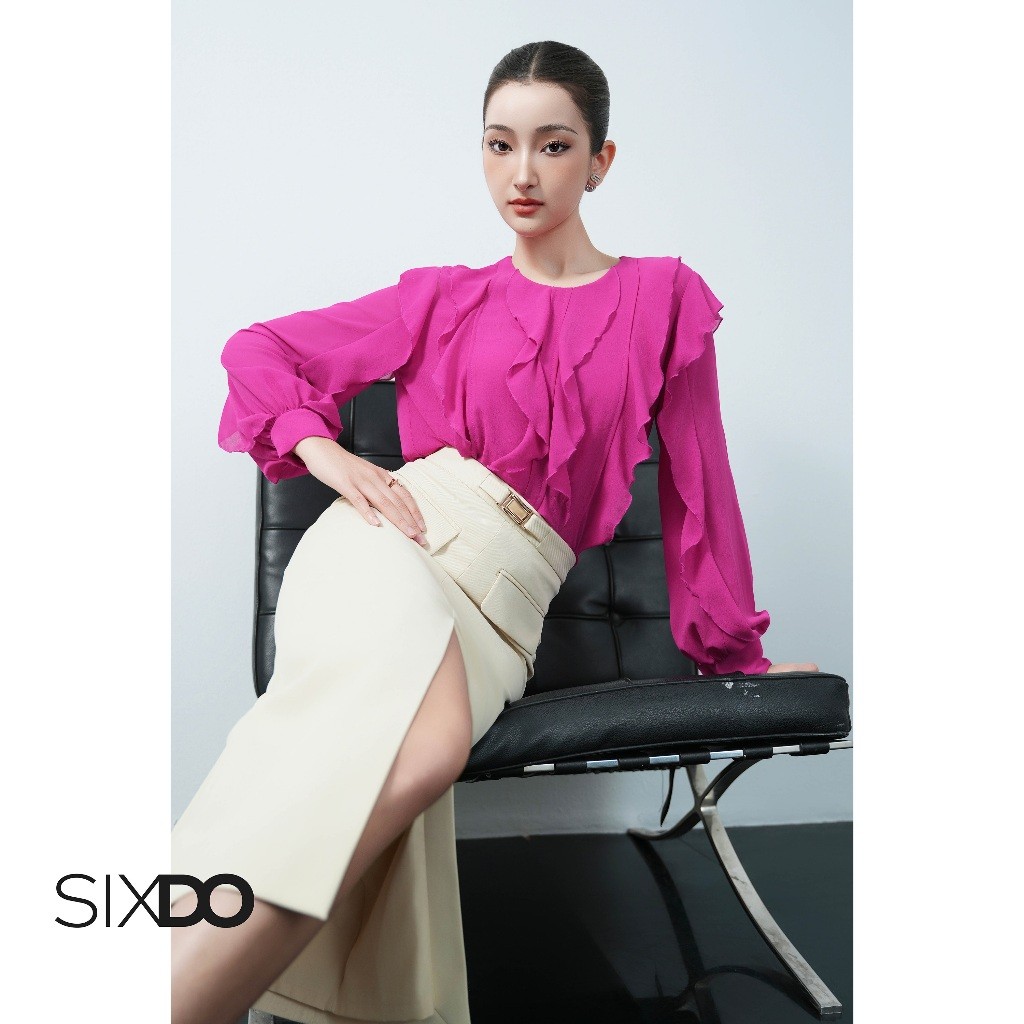 Ảnh Áo sơ mi voan phối bèo SIXDO (Dark Magenta Chiffon Blouse) 3