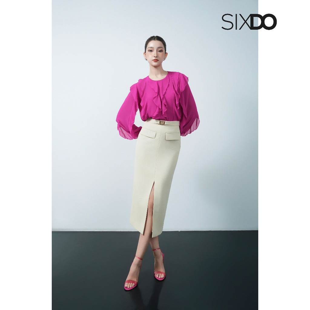 Ảnh Áo sơ mi voan phối bèo SIXDO (Dark Magenta Chiffon Blouse) 4