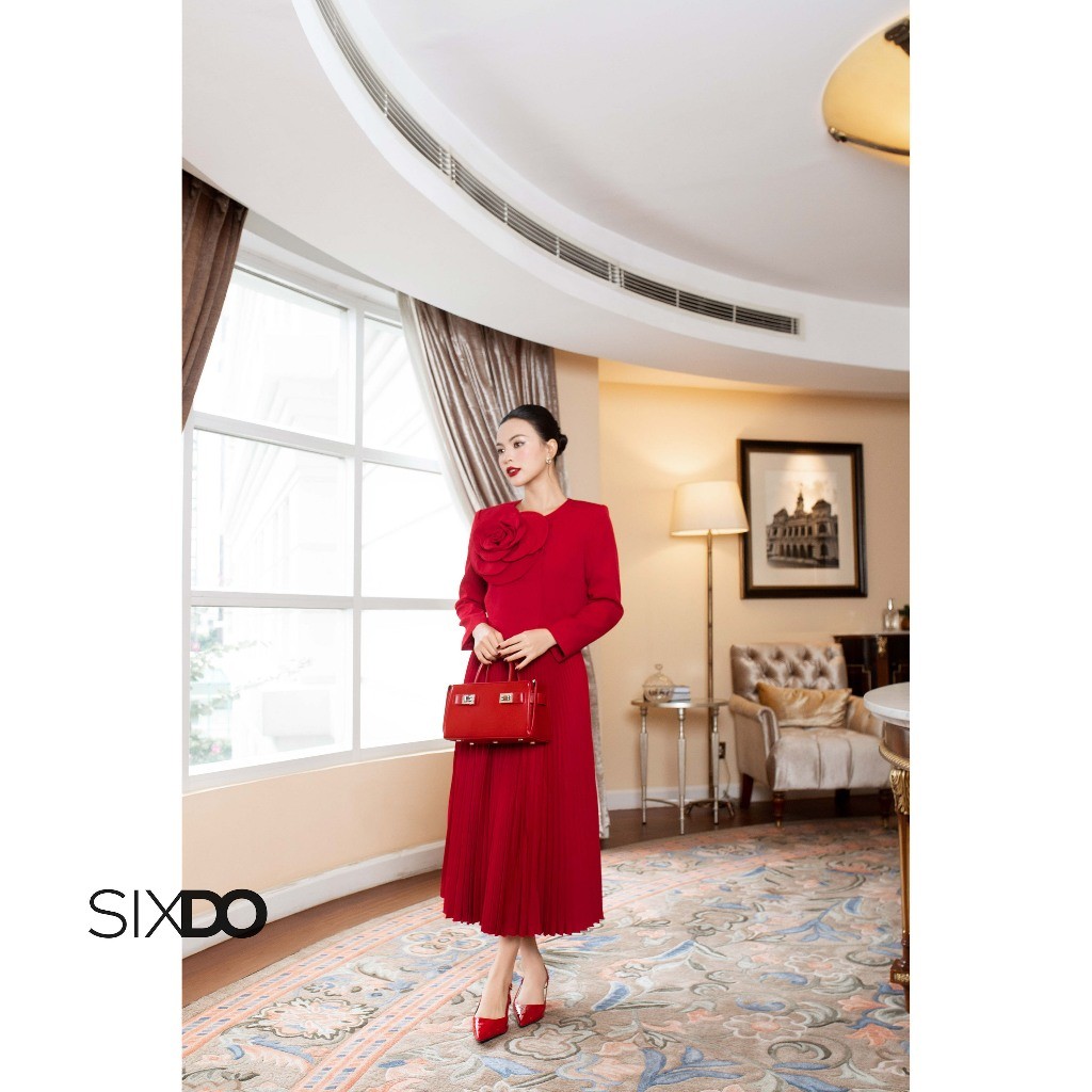 Ảnh Chân váy tuýt xi dáng xòe xếp li SIXDO (Red Pleated Tuytsi Flared Skirt) 1