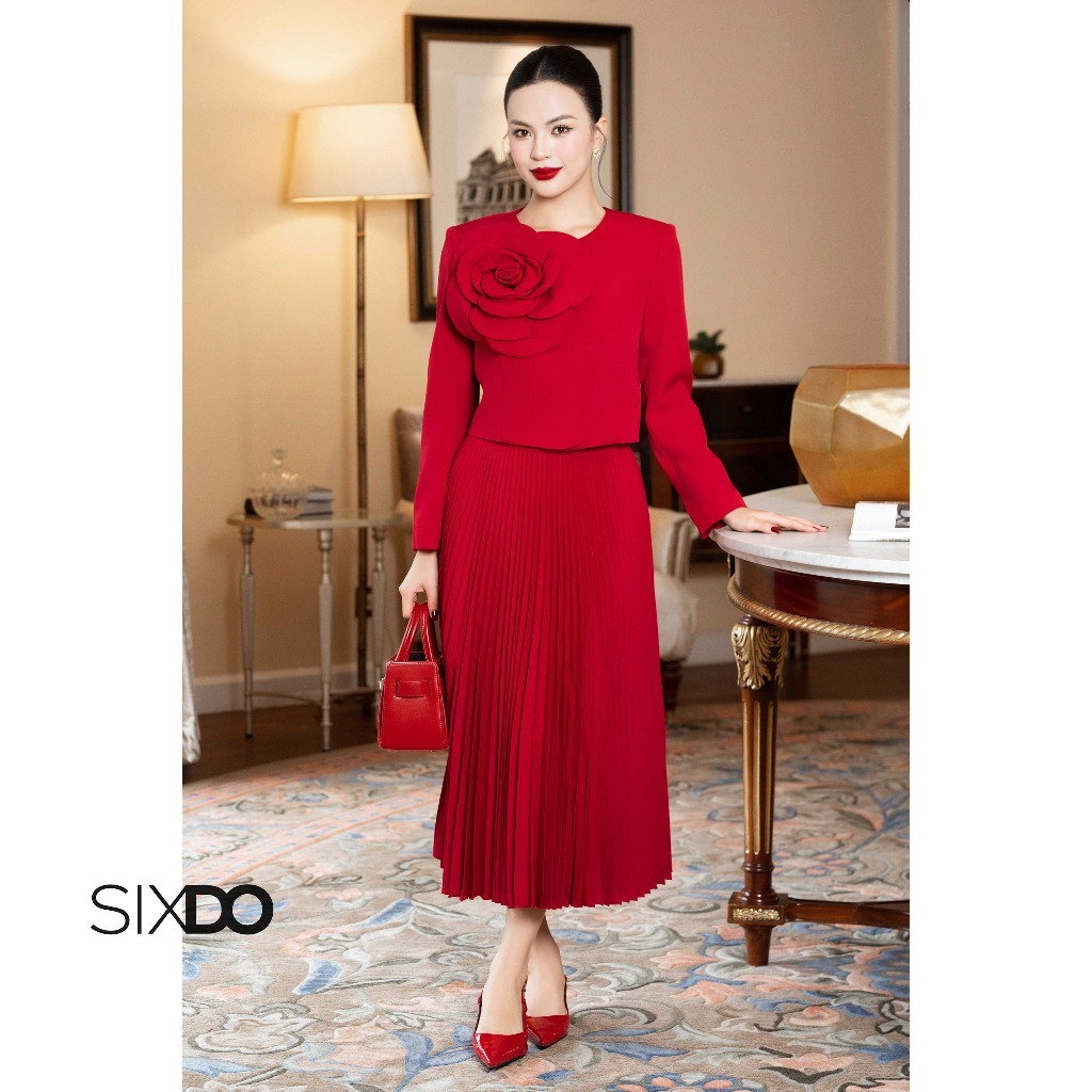 Ảnh Chân váy tuýt xi dáng xòe xếp li SIXDO (Red Pleated Tuytsi Flared Skirt) 3