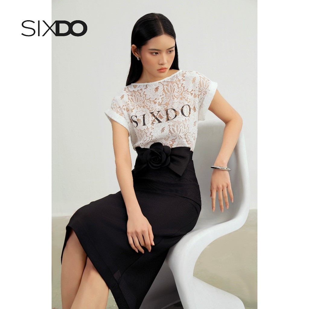 Ảnh Áo ren nữ cổ thuyền SIXDO (White Print Sixdo Lace Blouse) 3