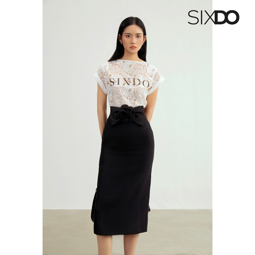 Ảnh Áo ren nữ cổ thuyền SIXDO (White Print Sixdo Lace Blouse) 1