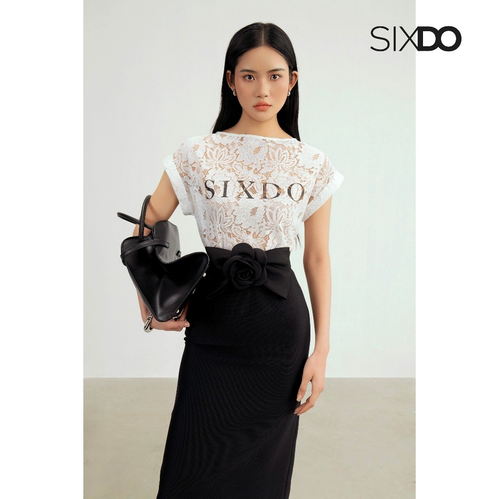 Ảnh Áo ren nữ cổ thuyền SIXDO (White Print Sixdo Lace Blouse) 4