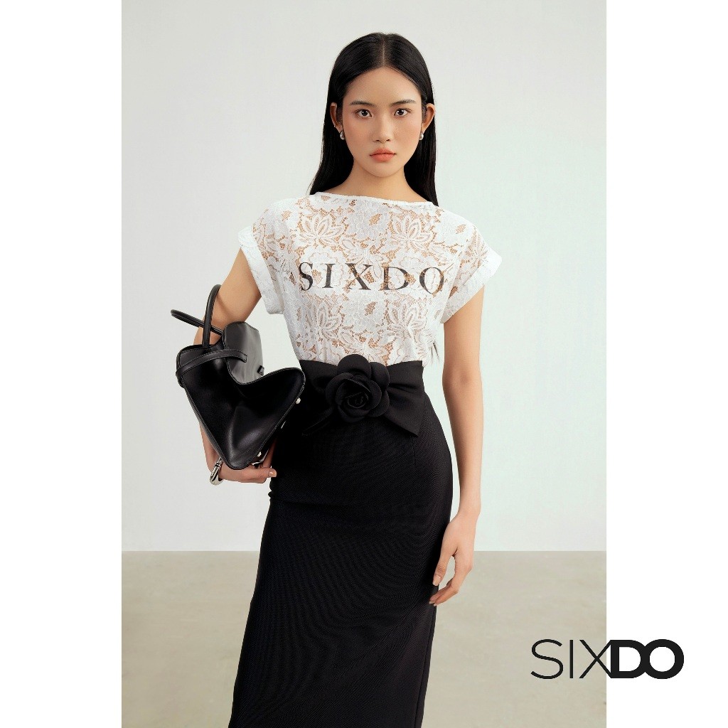 Ảnh Áo ren nữ cổ thuyền SIXDO (White Print Sixdo Lace Blouse) 2