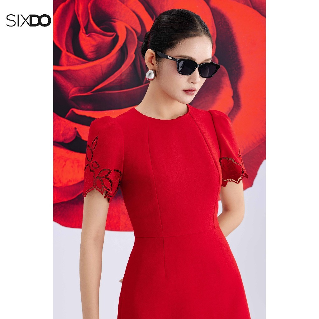 Ảnh Đầm đỏ ngắn tay cổ tròn SIXDO (Red Woven Mini Dress) 2