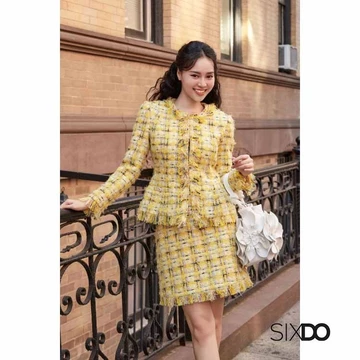 Chân váy ngắn dạ tweed vàng dáng A SIXDO (Yellow Check Mini Tweed Skirt)