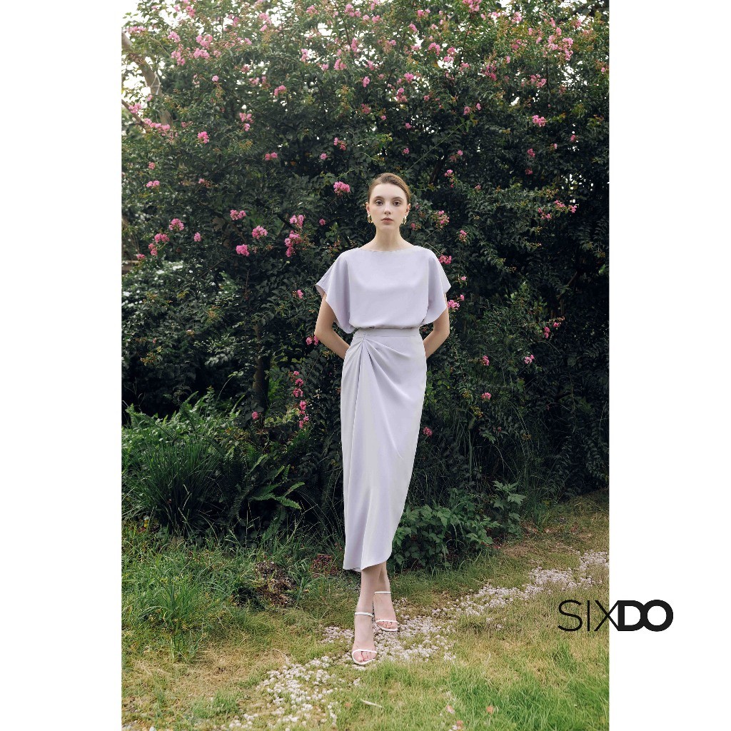 Ảnh Chân váy xám tím dài nhún eo lệch SIXDO (Purple Grey Silk Sarong Skirt) 3