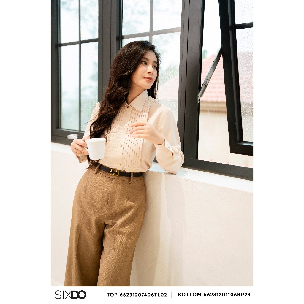 Áo nữ cổ đức dài tay SIXDO (Delicate Yellow Long Sleeves Woven Shirt ...