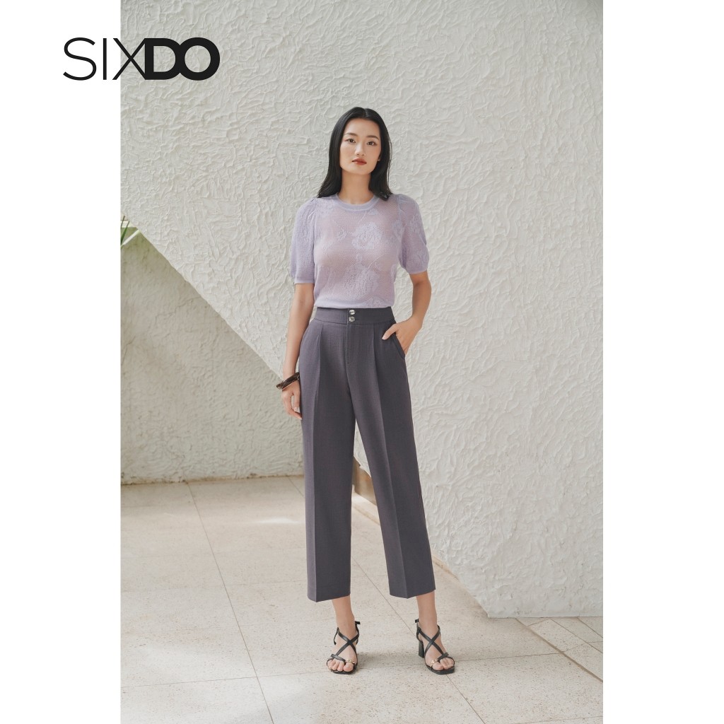 Ảnh Áo dệt kim họa tiết ngắn tay SIXDO (Dark Purple Knit Blouse) 1