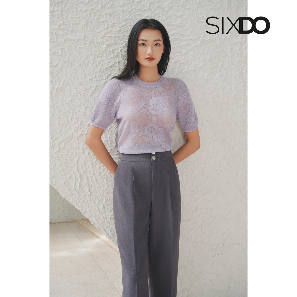 Ảnh Áo dệt kim họa tiết ngắn tay SIXDO (Dark Purple Knit Blouse) 2