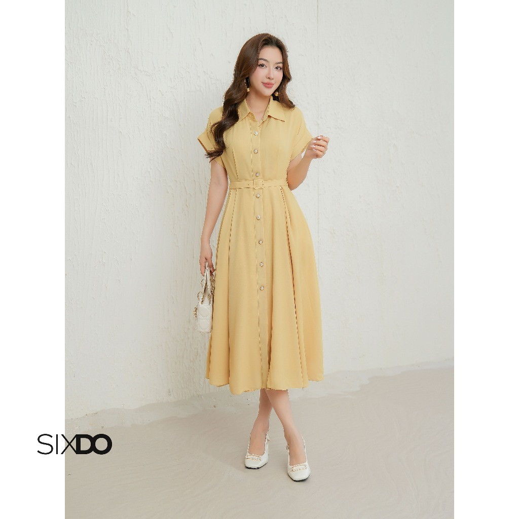 Ảnh Đầm vàng chanh dáng dài kèm đai SIXDO (Lime Woven Flared Dress) 1