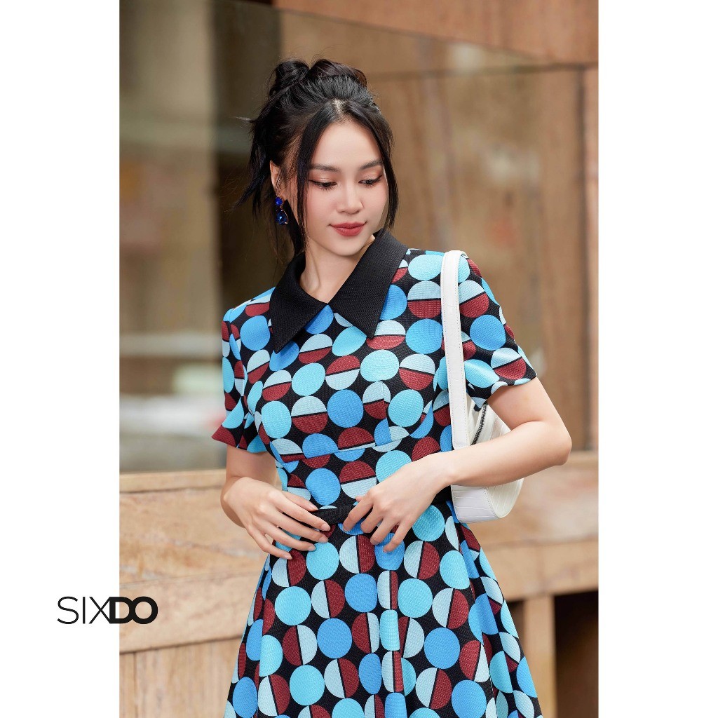 Ảnh Đầm thô họa tiết tròn SIXDO (Geomitric Midi Raw Dress) 2