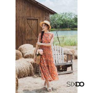 Chân váy voan hoa bèo tầng thời trang SIXDO (Ochre Floral Midi Voile Skirt)